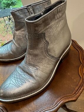 Zadig & Voltaire Metallic Silver Leather Ankle Boots women’s size 6